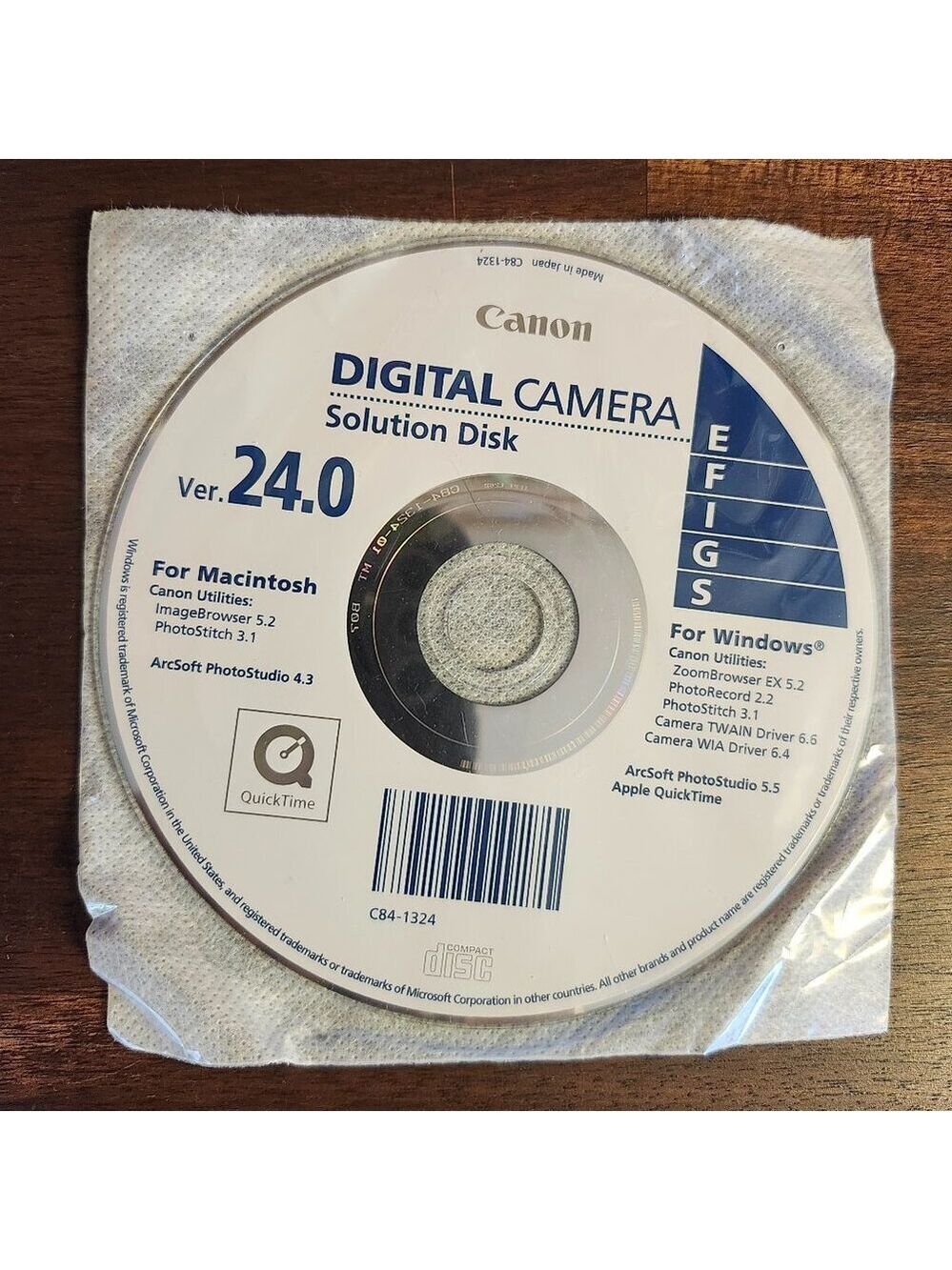 Canon Digital Camera Solution Disc Ver 24.0 Software EFIGS for Windows and MAC